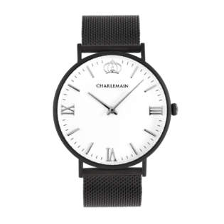 Herrenuhr-Charlemain-Black-White-Mesh-black